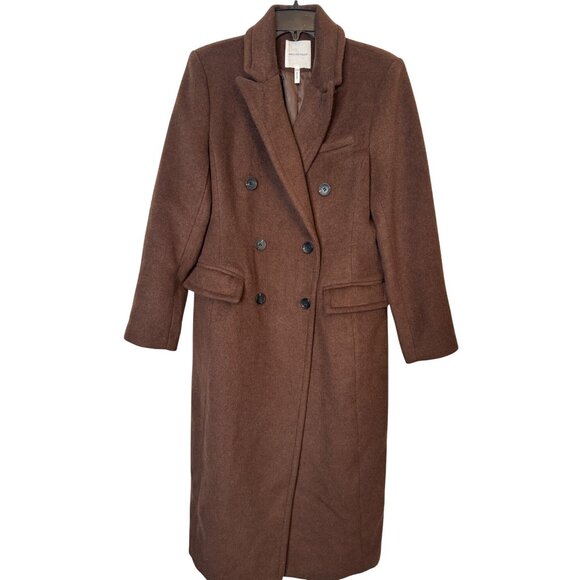 NWT L Avec Les Filles Womens Brown Double-Breasted Long Wool Blend Coat - Picture 7 of 16
